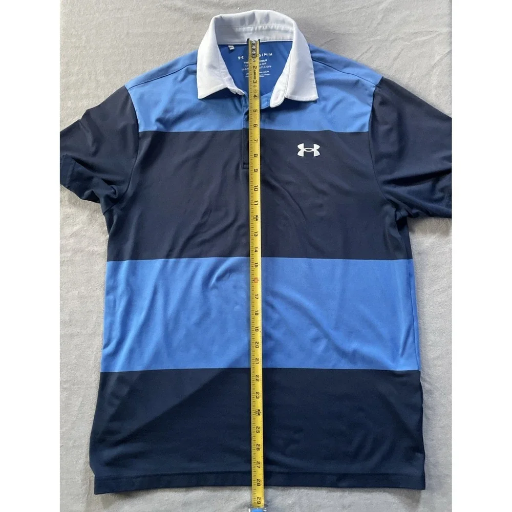 Under Armour Rugby Shirt Mens Medium The Playoff Polo Golf Blue Stripe Blokecore